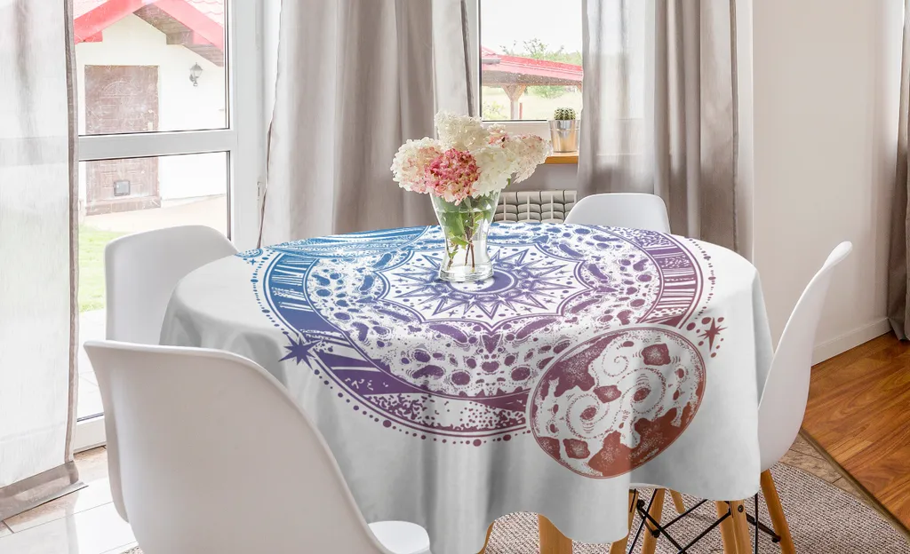 ABAKUHAUS Galaxy Mandala Tovaglia rotonda, luna e pianeti, tovaglia circolare per sala da pranzo, decorazione per cucina, 150 cm, multicolore