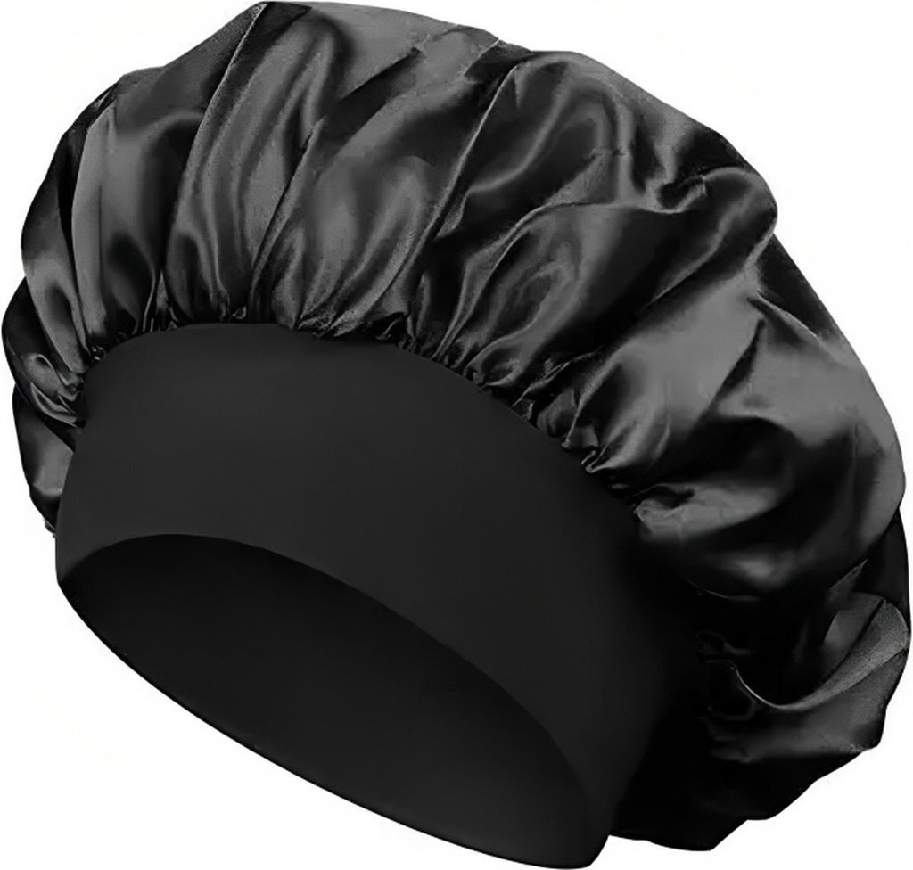 Satin Schlafmütze – Bonnet – Satinhaube – Haarnetz – 1 Stück - Schwarz