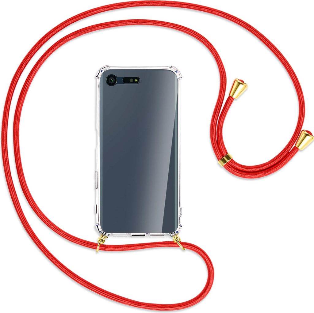 Handykette Backcover-Schutzhülle mit Band (Metall goldfarben) für Sony Xperia X Compact - rot