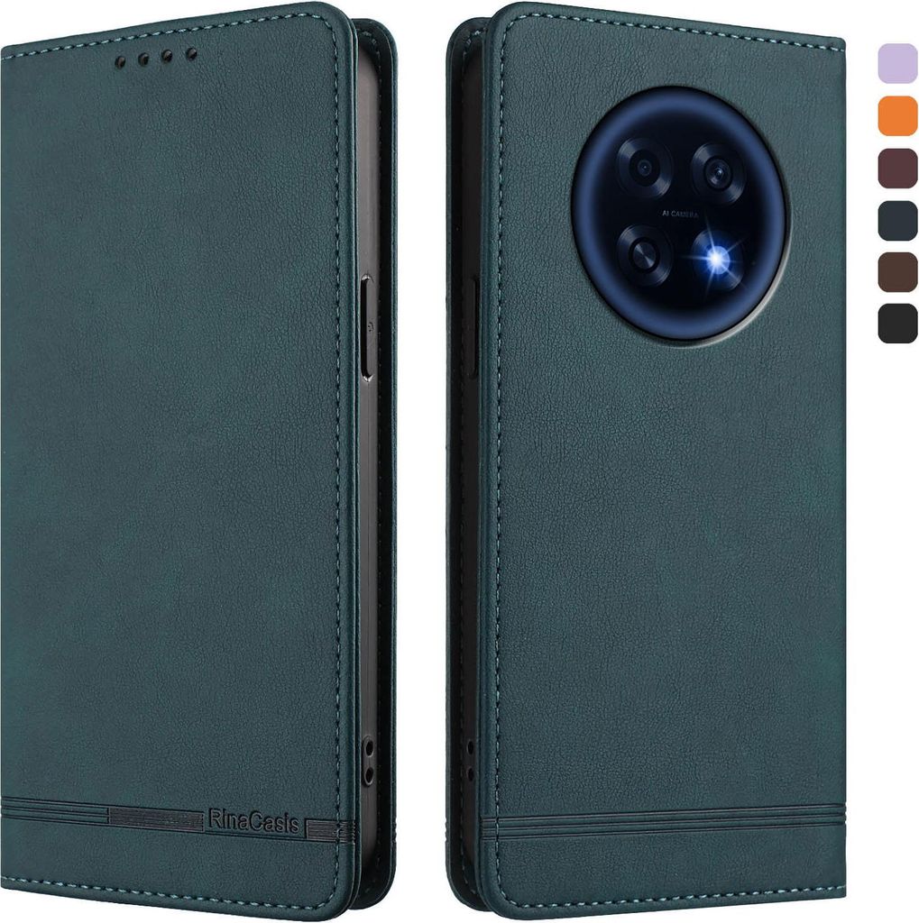 Hülle für Oppo A6 GT, Retro Kunstleder Ständer Klapphülle mit Kartenfächer und Magnetische Grün