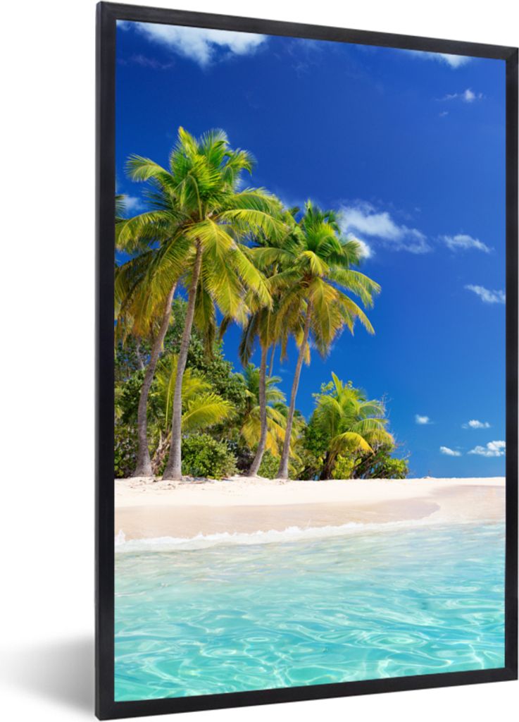 MuchoWow Gerahmtes Poster Strand - Meer - Palme - Sonne - Sommer 60x90 cm - Poster mit Schwarzem Bilderrahmen Wandposter Rahmen Foto Bilder - Kunst