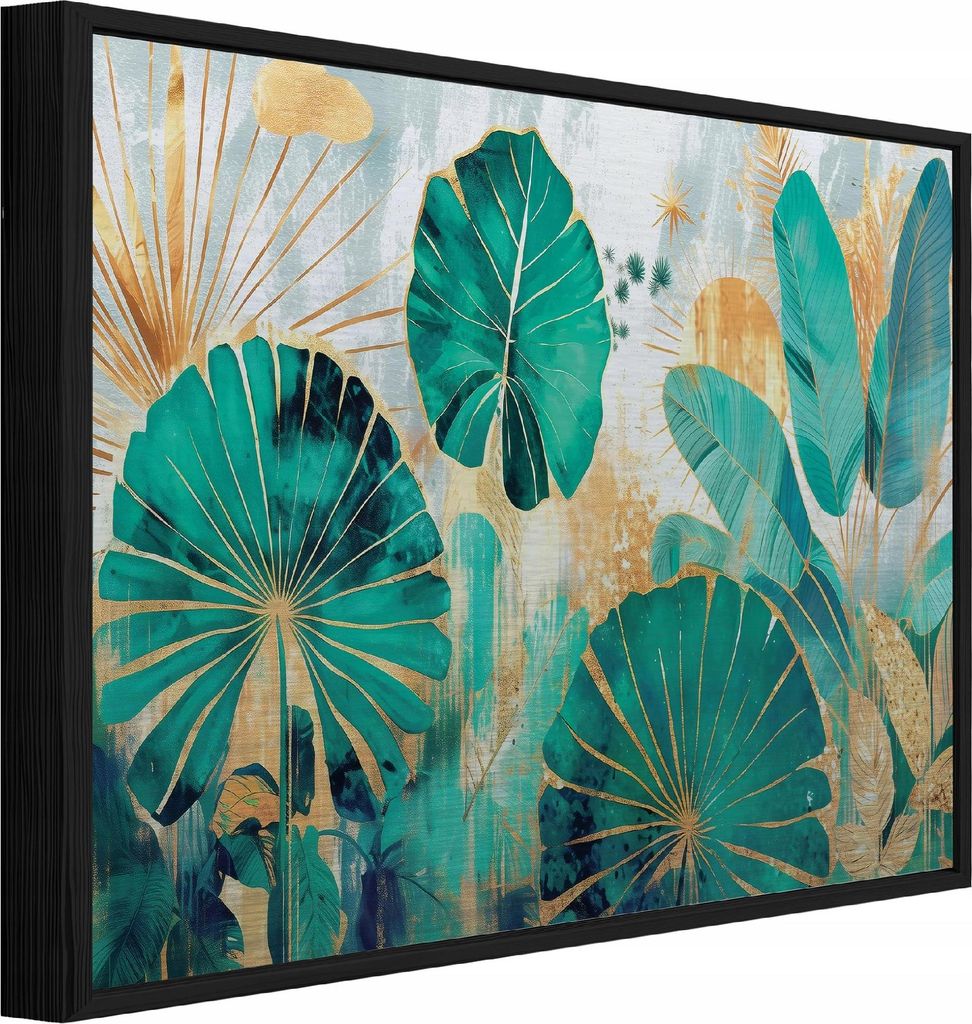Bilder mit Rahmen Blätter Dschungel Abstrakt - 120x80 cm - Wandbilder Wohnzimmer Schlafzimmer - Metallbild Bilder mit Rahmen Grün - ADS16377S5