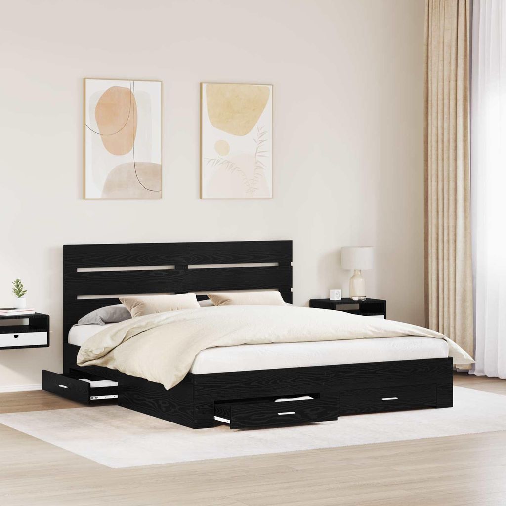 (Robust Möbel) Bettrahmen Schwarz Eichen-Optik 180 x 200cm Holzwerkstoff - CL653308 - Klassische BettenJugendbett Tagesbett