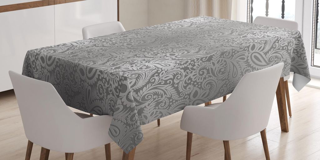 ABAKUHAUS Damast Tischdecke, Traditionelles Paisley-Muster altmodisches königliches Blumen Ornamental Fliesen-Design, 140 x 200 cm, Grau