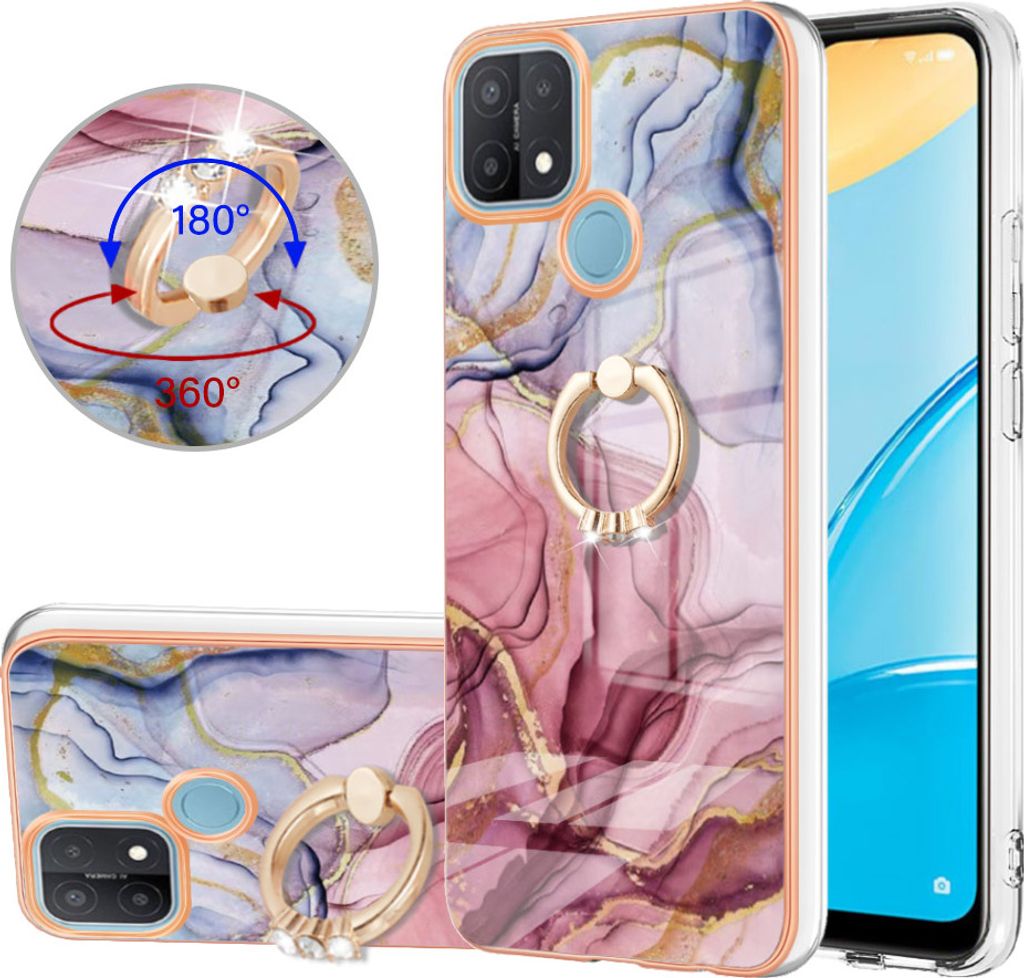 OPPO A15 / A15S Hülle, Muster TPU Silikon Stoßdämpfer Bumper Schutzhülle mit Ring Ständer für OPPO A15 / A15S Rosa