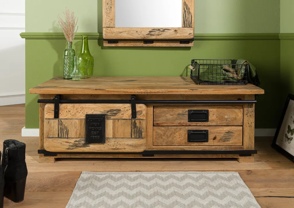 Table basse rectangulaire manguier laqué RAILWAY pour salon loft