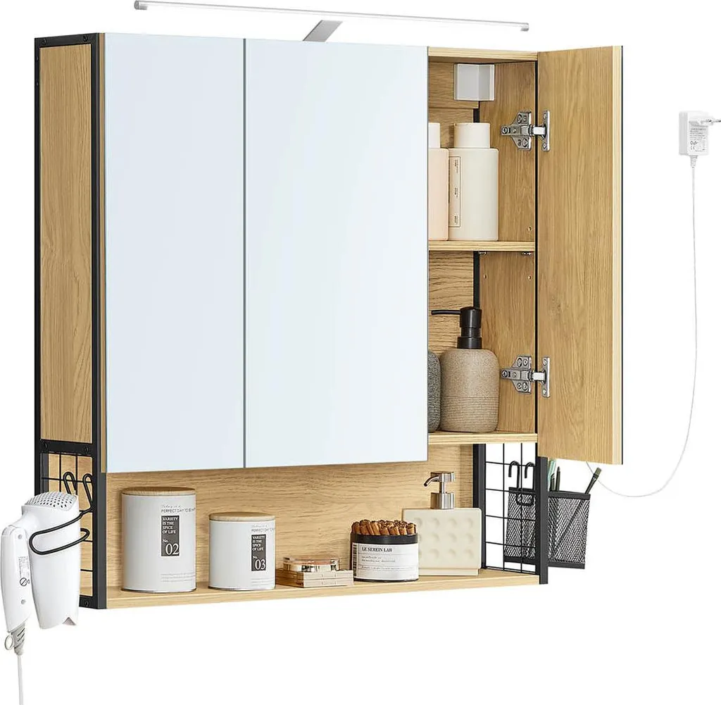 Meuble de Rangement Compact LED Rootz 70x70 cm Marron et Blanc Chic