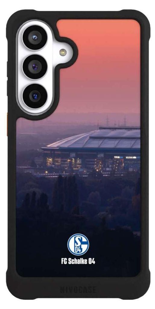 NIVOCASE Hülle für Samsung Galaxy S26+ Stoßfeste Handyhülle NIVOmax Case Schwarz FC Schalke 04 Offizielles Lizenzprodukt Stadion