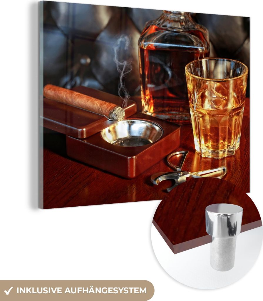 MuchoWow Glasbilder - Bilder auf Wandbild - Foto auf Glas Whiskey - Flasche - Karaffe 80x60 cm Wanddekoration aus Glas - Acrylglasbild - Acrylbilde...
