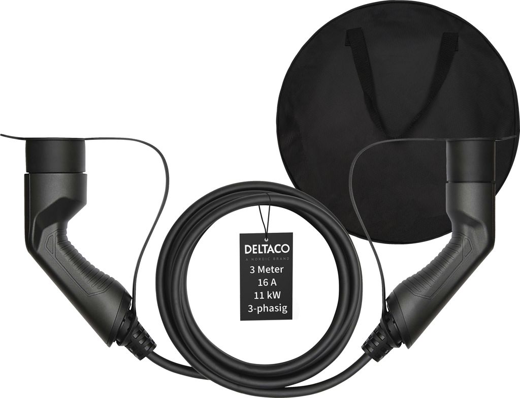 Deltaco E-Auto EV-Ladekabel + Tasche, Typ2 auf Typ2, 16 A, Produktbild 