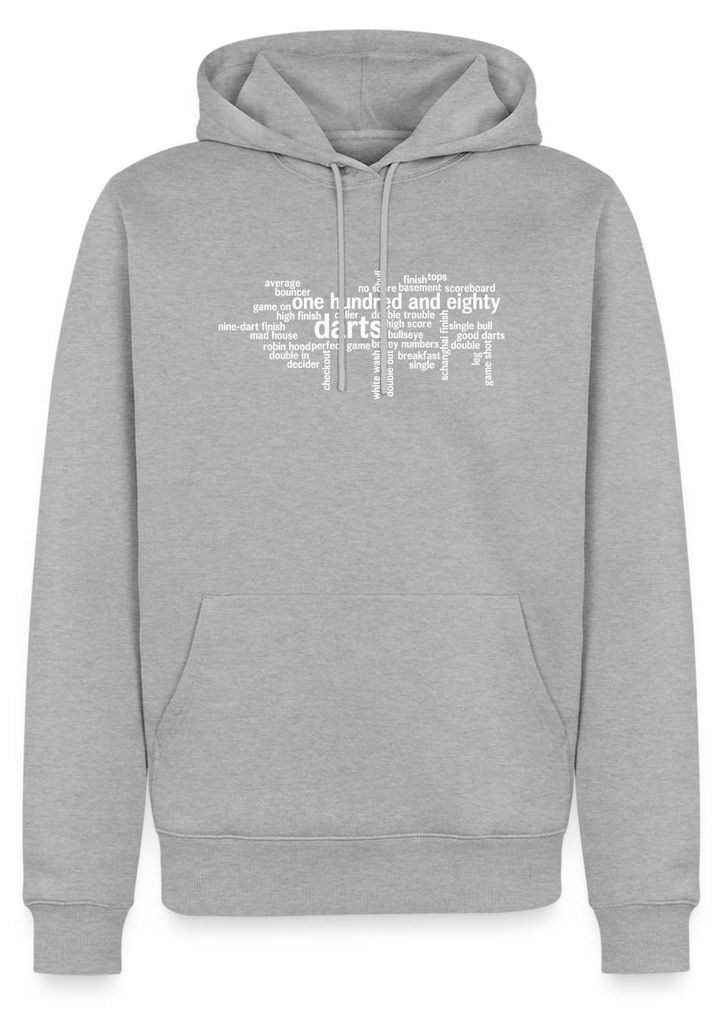 Spreadshirt Darts 180 Wortwolke Wordcloud Dartsfan Geschenk Herren Premium Hoodie, XL, Grau meliert