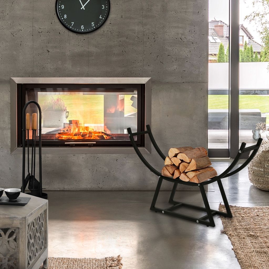 ML-Design Kaminholzregal aus Metall, 55x94 cm, Schwarz, Innen/Außen, Brennholzregal Holzaufbewahrung aus beschichtetem Stahl