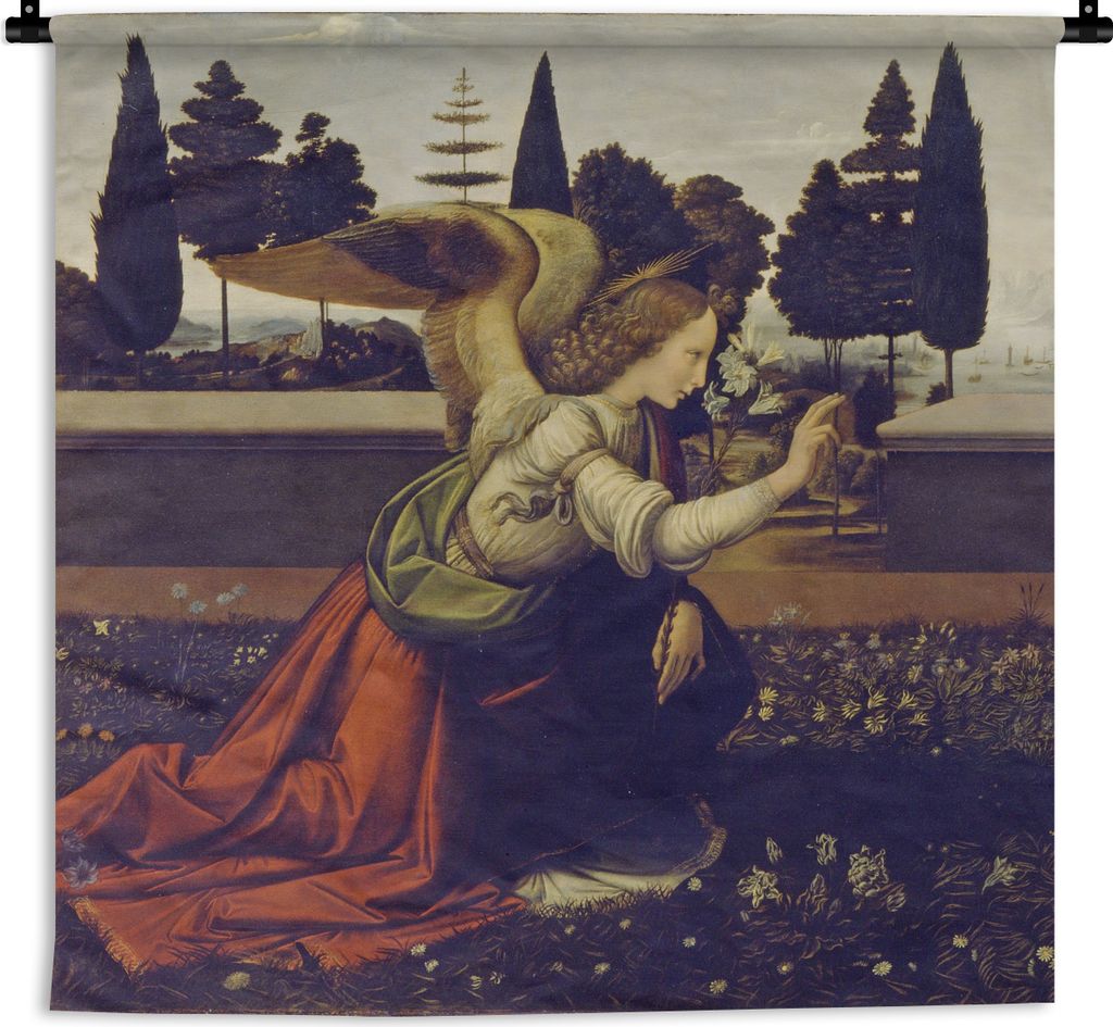 MuchoWow Wandteppich Wandbehang Die Verkündigung von Leonardo - Leonardo da Vinci 150x150 cm Tapisserie Dekoration Wandtuch - Wohnaccessoires - ...