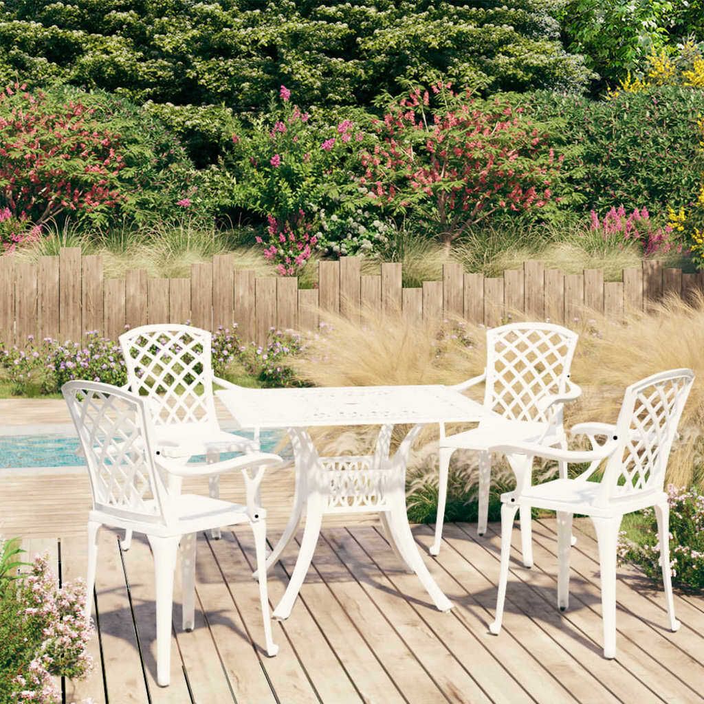 BESTE 2022 5-teilige Gartengarnitur für 4 Personen mit 4 Robustem Stühlen Bistro-Set Aluminiumguss Weiß Möbelset Premium für Terrasse, Garte...