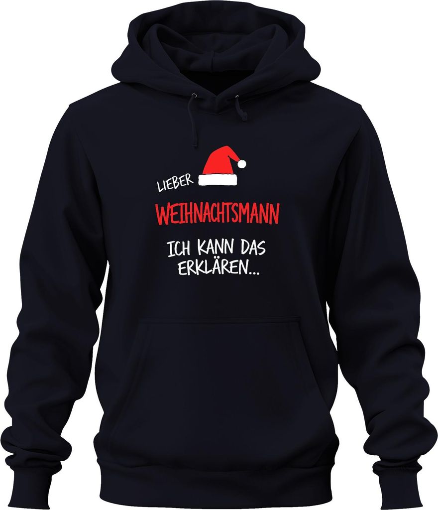 Lieber Weihnachtsmann ich kann das Weihnachten lustig witzig Uni Hoodie Kapuzenpullover, Navy, S