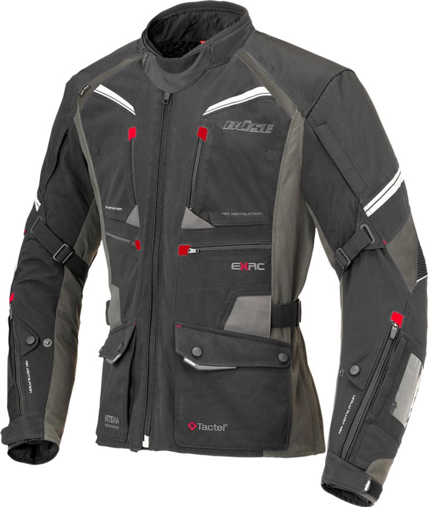 Büse Porto Motorrad Textiljacke Farbe: Schwarz/Weiß/Rot, Grösse: 50