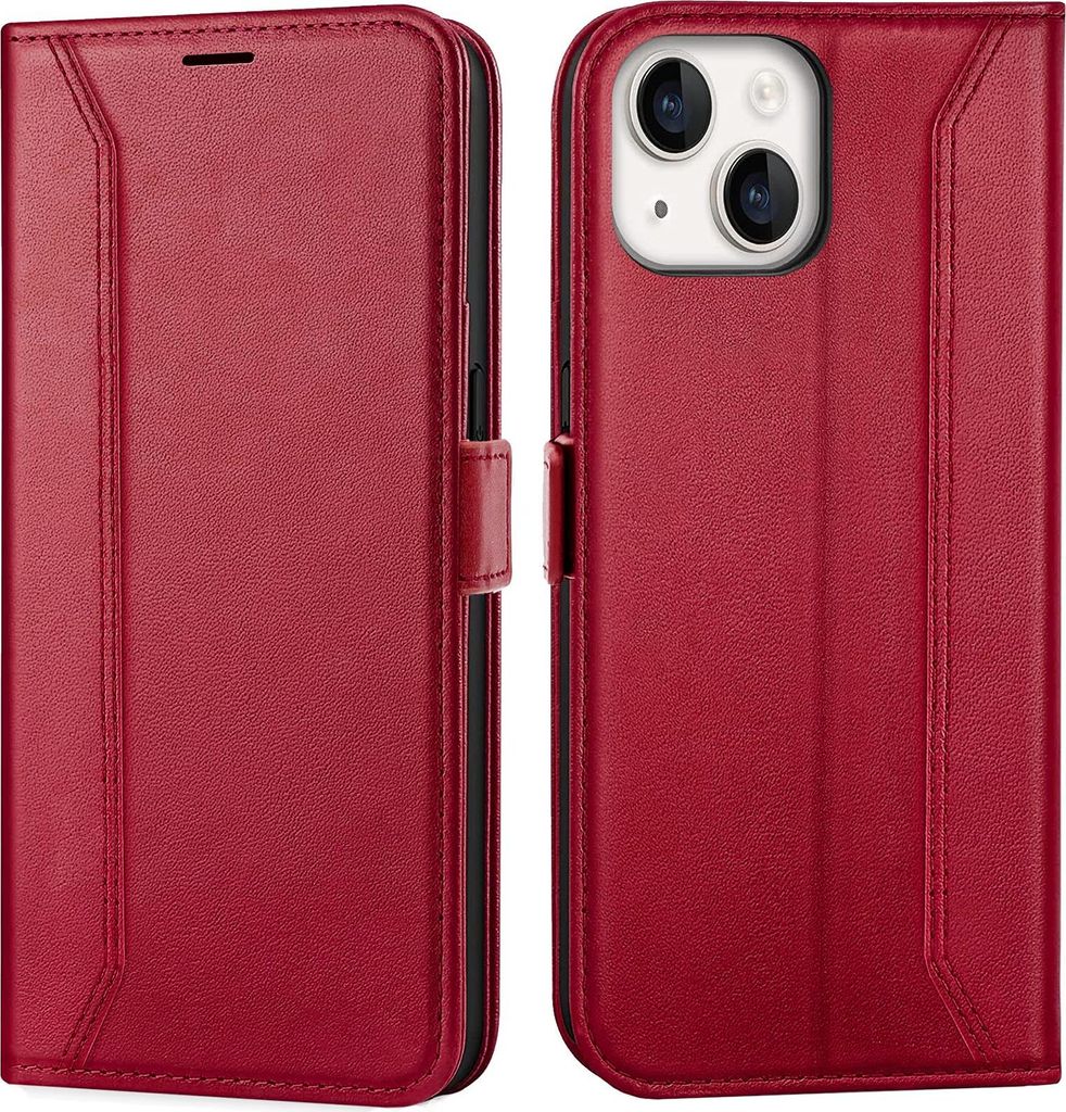 Handyhülle für iPhone 15 Plus Hülle Flip Case klappbare Tasche Schutzhülle, Rot