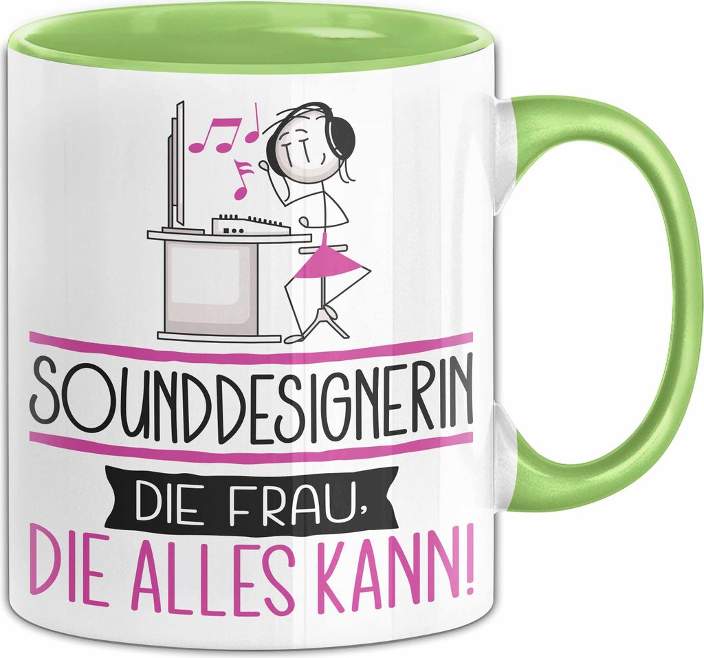 Sounddesignerin Geschenk Tasse Becher Die Frau Die Allen Kann Geschenkidee für eine Sounddesignerin Lustig (Grün)