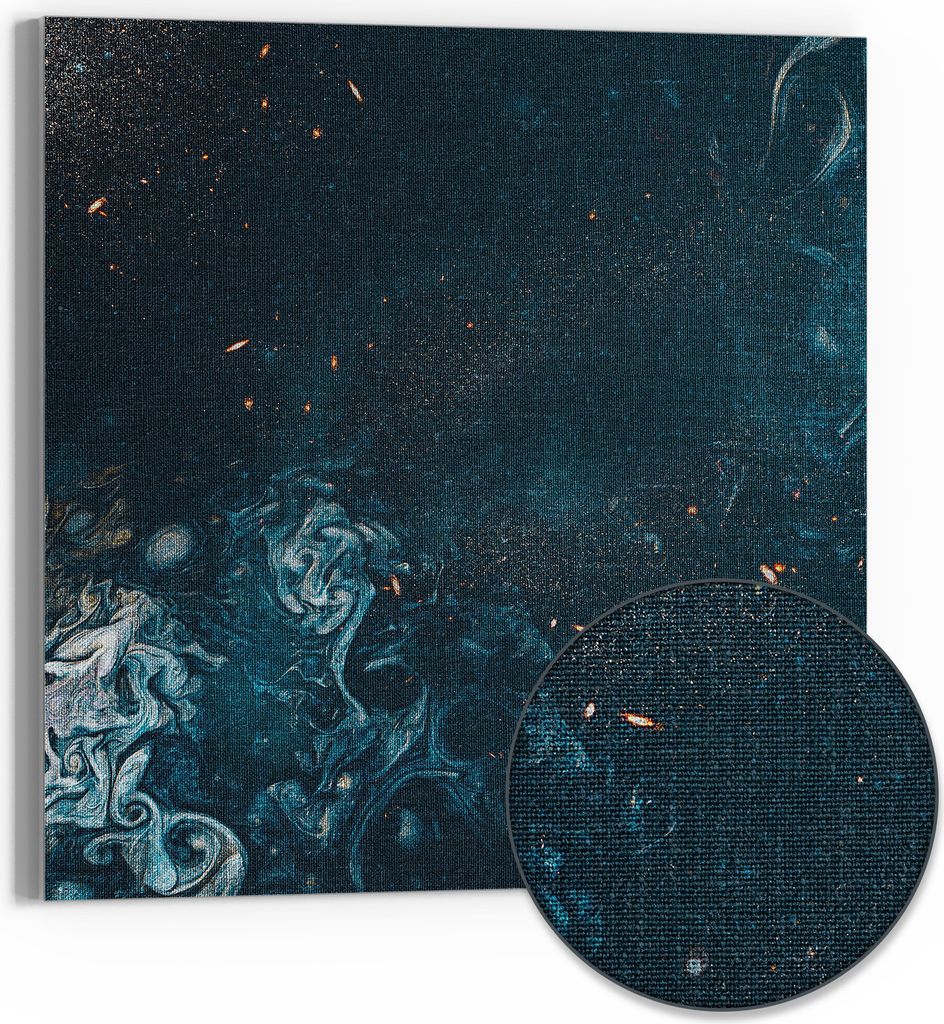 DEQORI Hybrid Leinwand Bild 50x50 cm 'Galaktische Reflexionen' Wandbild Glas flach modern