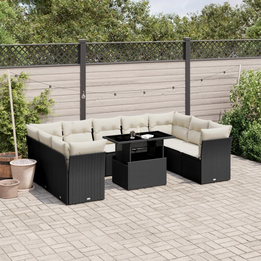 Maison Exclusive - 10-tlg. Garten-Sofagarnitur mit Kissen Schwarz Poly Rattan