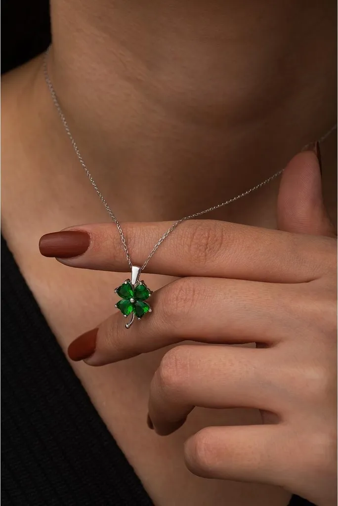 Collier trèfle vert argent 925 - Idée cadeau d'anniversaire