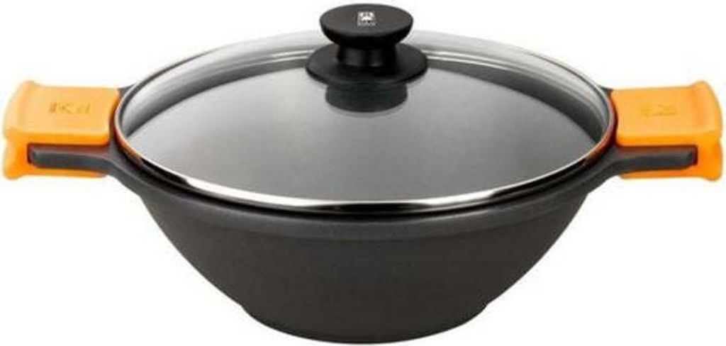 BRA Efficient | Wok-Pfanne/Hohltopf 28 cm, mit Glasdeckel, Silikongriffe