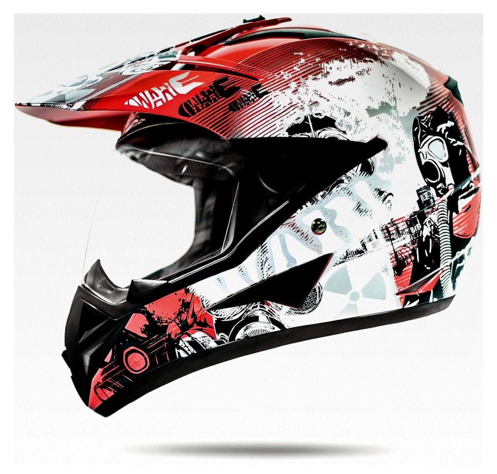 ATO-Moto 804 GS War Rot Crosshelm mit Visier für Quad ATV Enduro Motorradhelm ECE 2205 Größe XL (61 cm)
