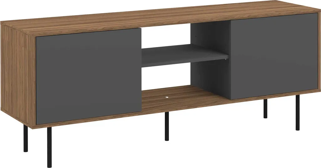 Meuble TV anti-désordre 150.8cm noyer et gris - Rangement optimisé