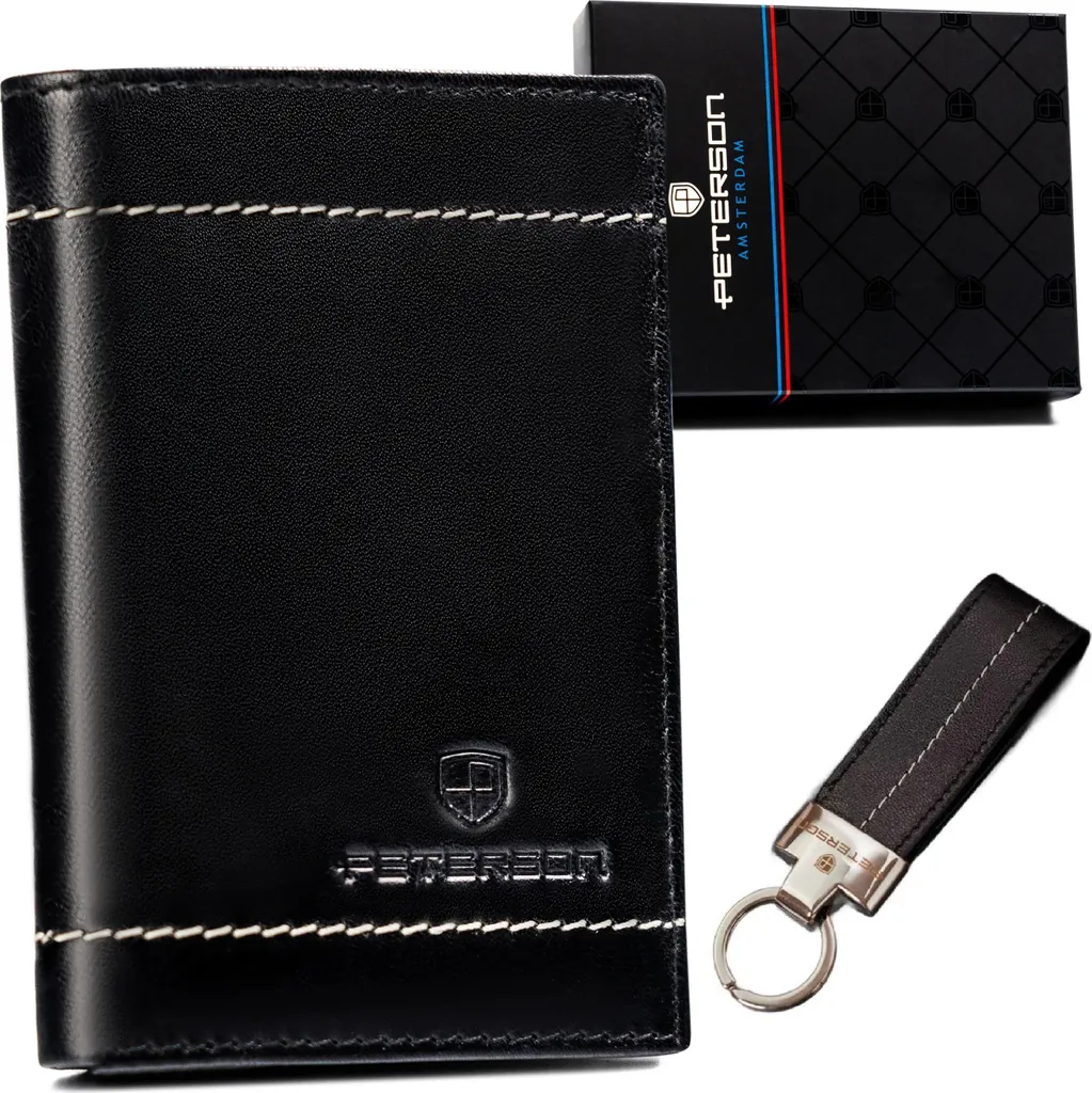 Petit étui en cuir véritable noir PTN ZM59-ZESTAW-2984 avec anneau