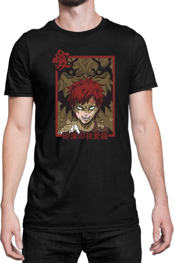 Herren T-Shirt Japan Anime Manga Naruto Gaara Shukaku, Man L / Schwarz