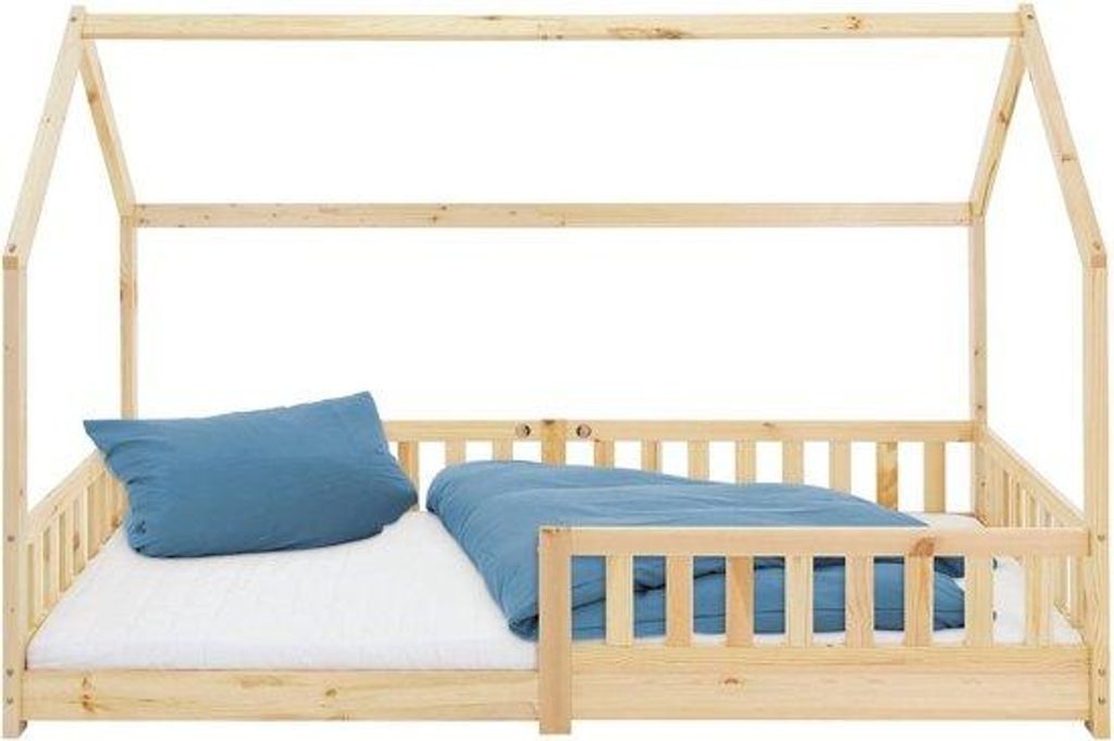 ML-Design Kinderbett 90x200 cm mit Rausfallschutz, Dach und Produktbild 