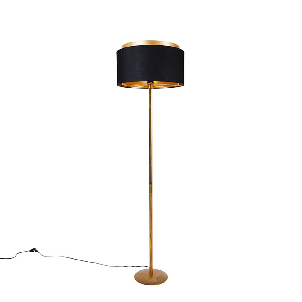 QAZQA - Moderne Stehlampe Gold I Messing mit Schirm Schwarz mit Gold I Messing - Simplo I Wohnzimmer I Schlafzimmer - Stahl Länglich - LED geeigne...