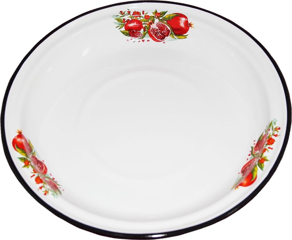 Granatapfel Emaille Tablett Serviertablett mit Motiv RUND 1,5 Liter ca 30cm emailliert