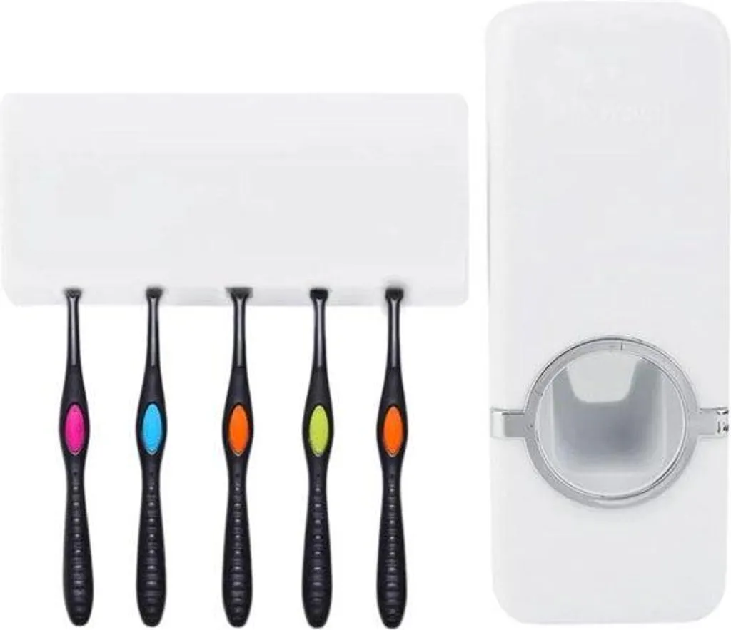 Porte-brosses à dents mural avec distributeur de dentifrice blanc ABS