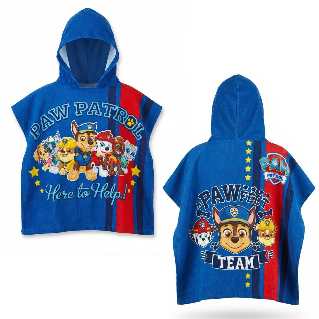 PAW Patrol Kinder Jungen Mikrofaser Poncho Badetuch Badeponcho 55x110 cm