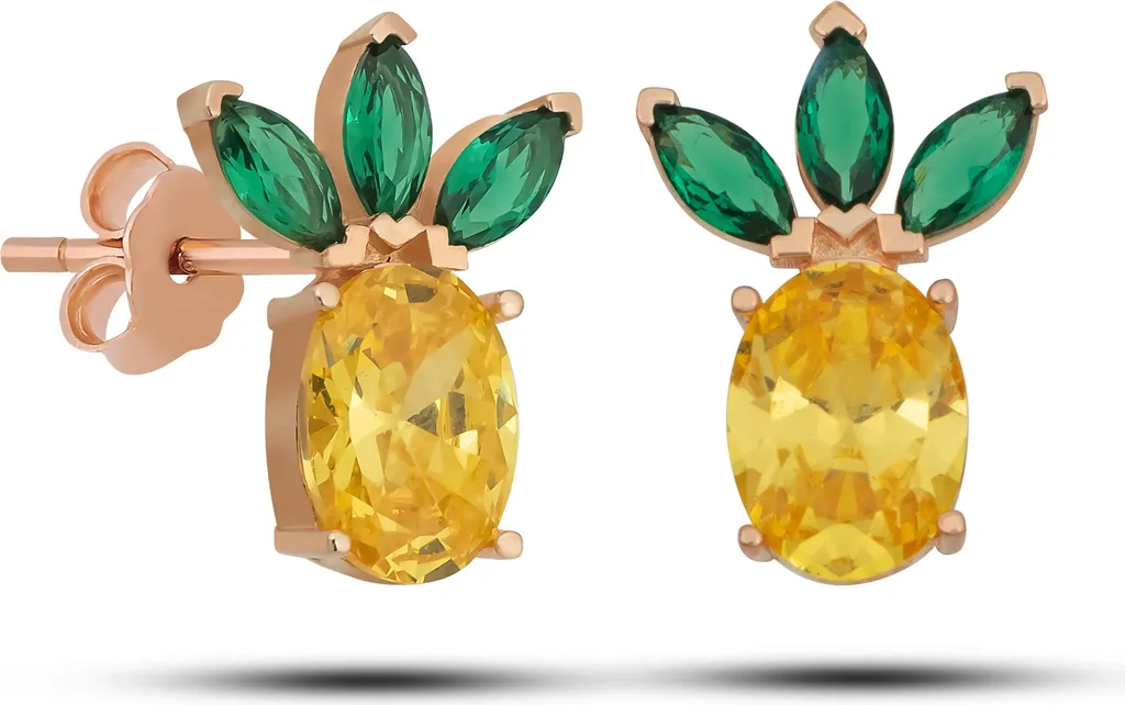 Boucles d'oreilles ananas en argent sterling 925 avec citrine naturelle