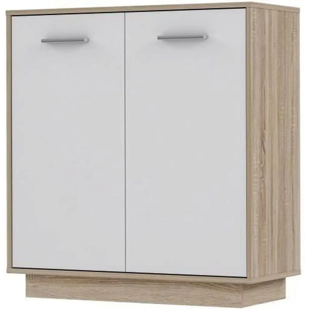 Petit buffet 2 portes blanc et chêne Sonoma L82,9 x P34,2 x H88,1 cm
