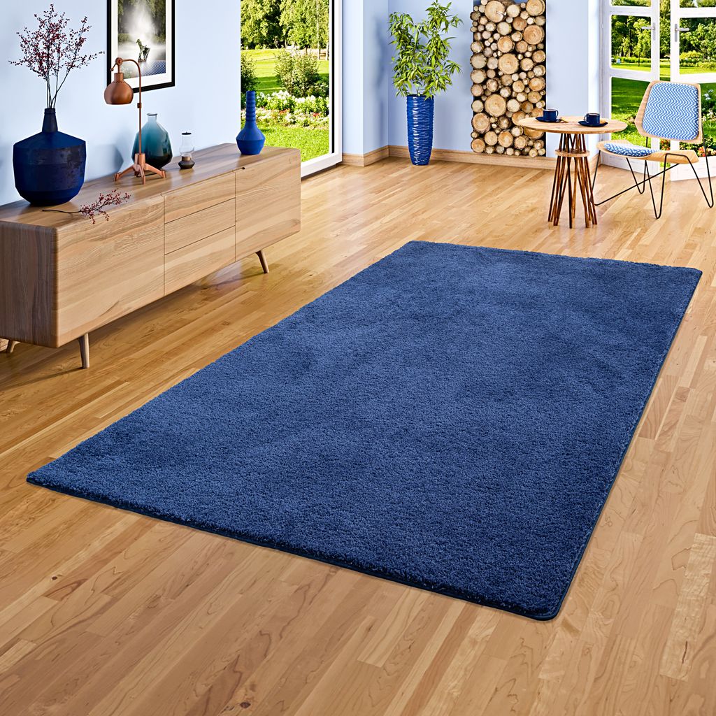 Hochflor Shaggy Teppich Palace Dunkelblau, Größe:100x100 cm