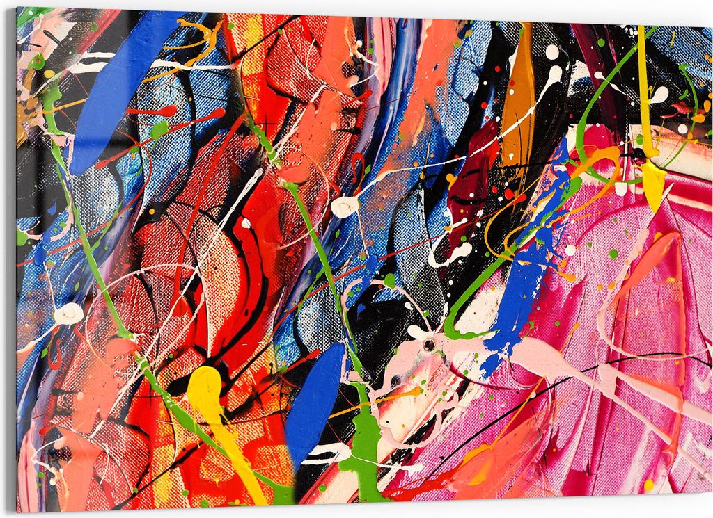 DEQORI Glasbild Echtglas 90x60 cm 'Kunterbunte Leinwand' Wandbild Bild modern Deko