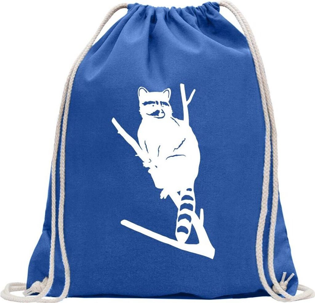 Kiwistar - Turnbeutel - royal - Waschbär Motiv 1 - Pelz - Fun Rucksack Sport Beutel Gymsack Baumwolle mit Ziehgurt
