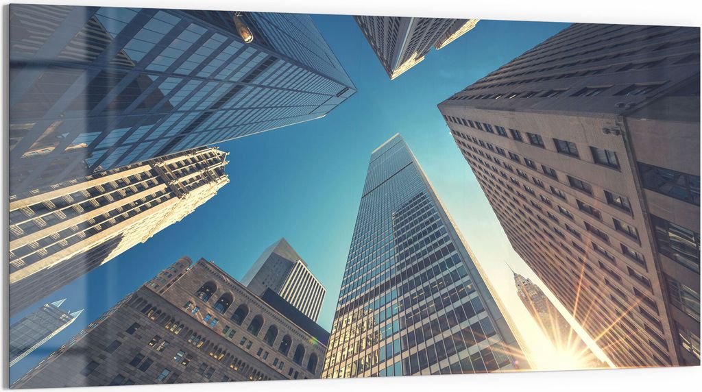 DEQORI Glasbild Acryl 100x50 cm 'Wall Street Wolkenkratzer' Wandbild Bild modern Deko