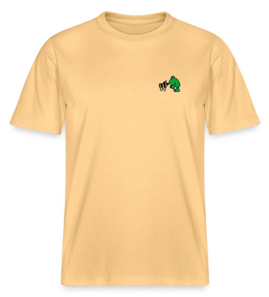 Spreadshirt Janosch Frosch & Tigerente Kuss Stick Relaxed Fit Uni T-Shirt, XS, Hellgelb