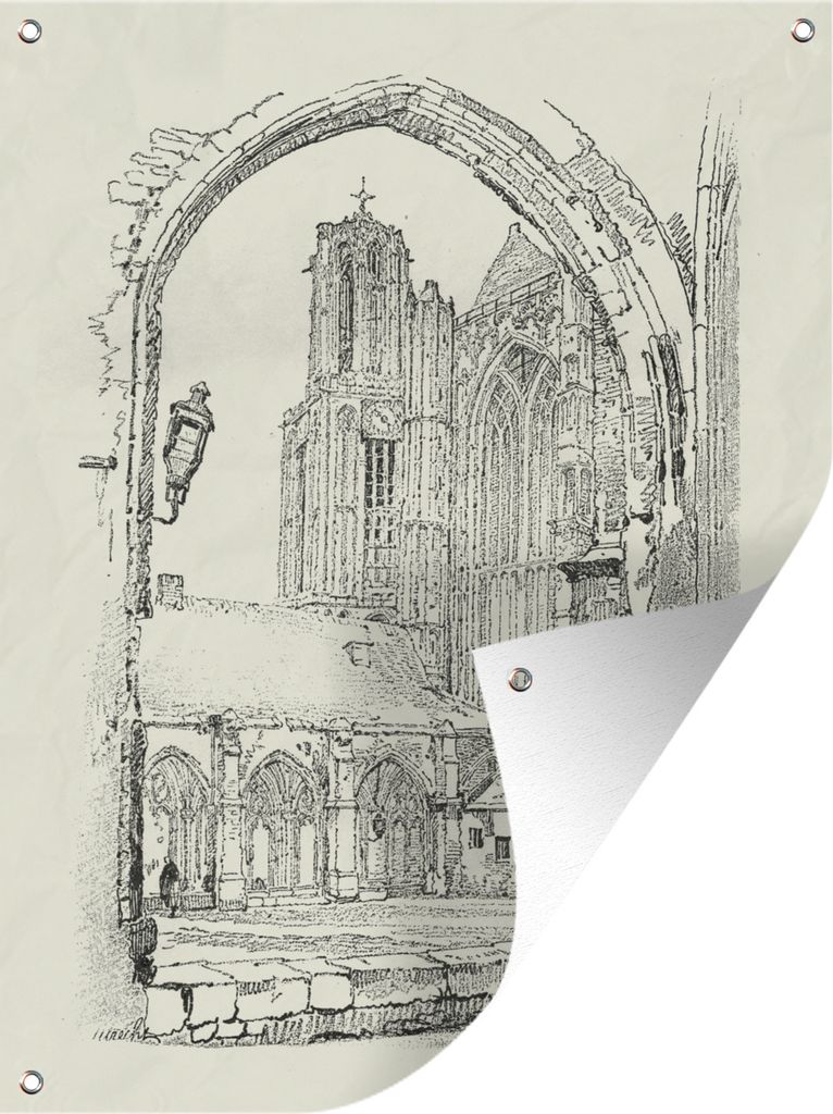 MuchoWow 60x80 cm Outdoor-Poster Gartendeko Sichtschutz Garten Poster für den Garten Eine antike Abbildung der Kathedrale von Utrecht