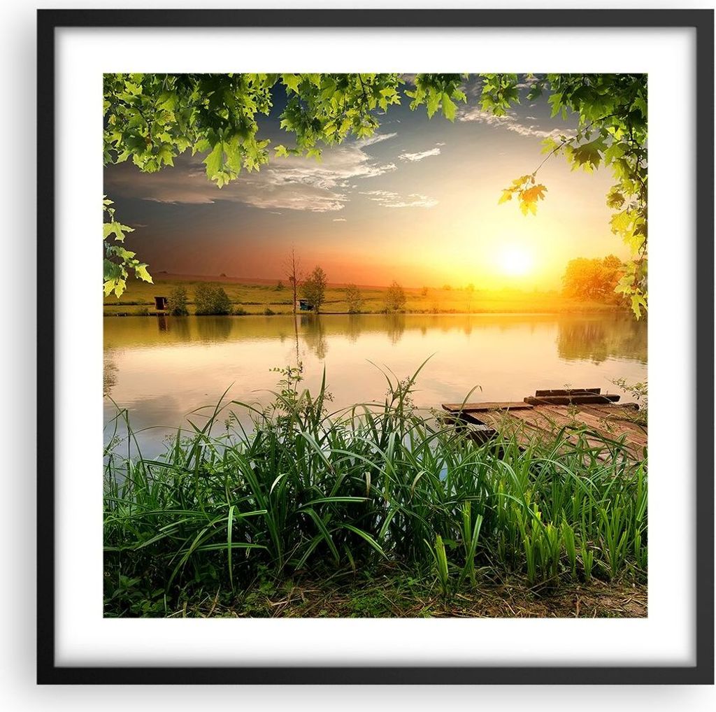 Gerahmtes Poster - Schwarzer Rahmen - Brücke See - 50x50 cm - Wand Bild - Wanddeko - Wandbilder - Kunstposter - Wandposter - Bilderrahmen - Bilder...