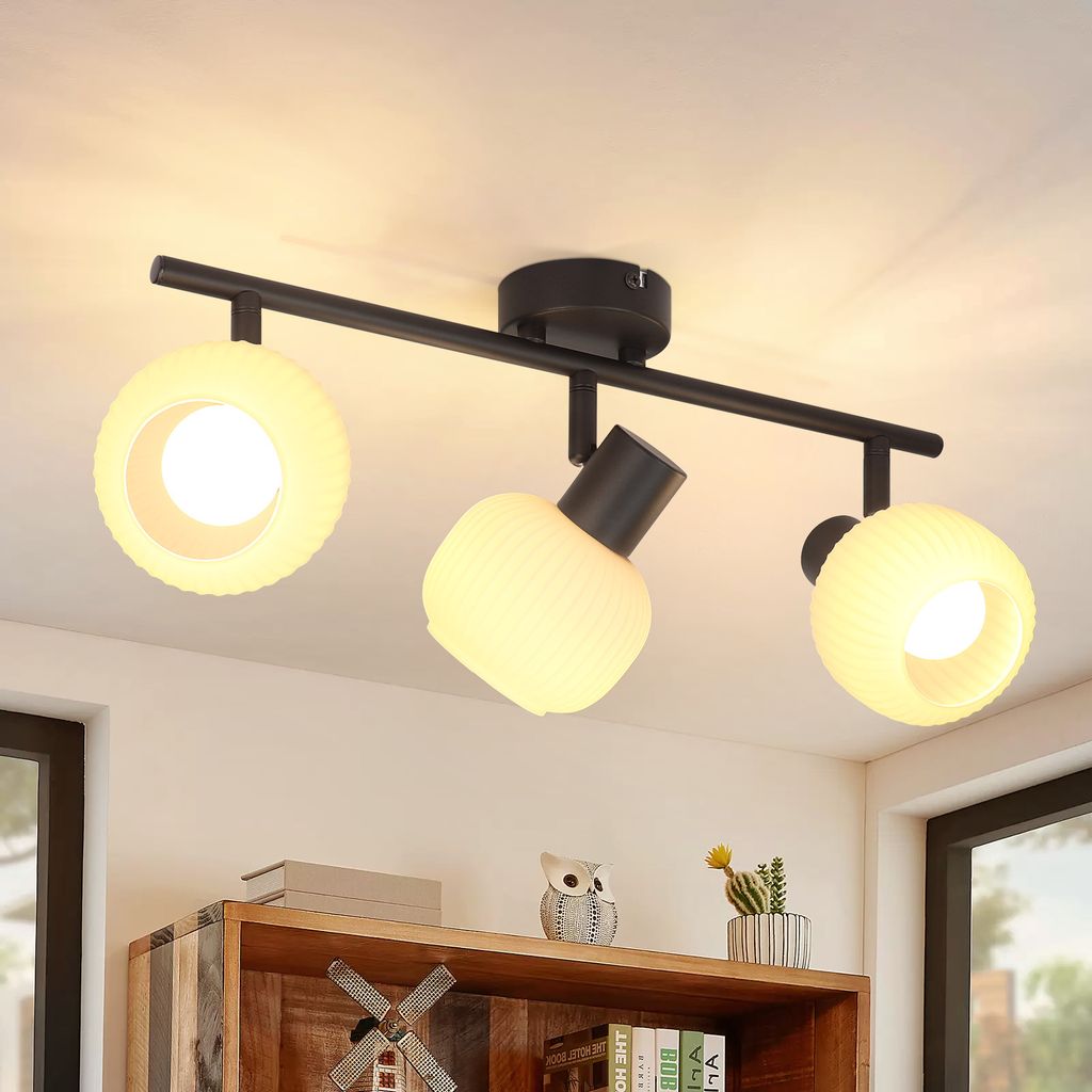 ZMH Deckenstrahler 3 Flammig Deckenleuchte Flur Deckenlampe Schwarz Deckenspots Vintage Glas E14 Strahler Innen Mordern 350°Schwenkbar Spots für ...