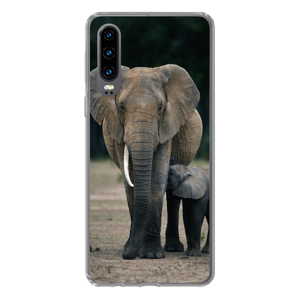 MuchoWow Handyhülle Schutzhülle Hülle für Huawei P30 Elefant - Tiere - Flachland - Natur Silikon Softcase Handy Hülle - Kartenbesitzer