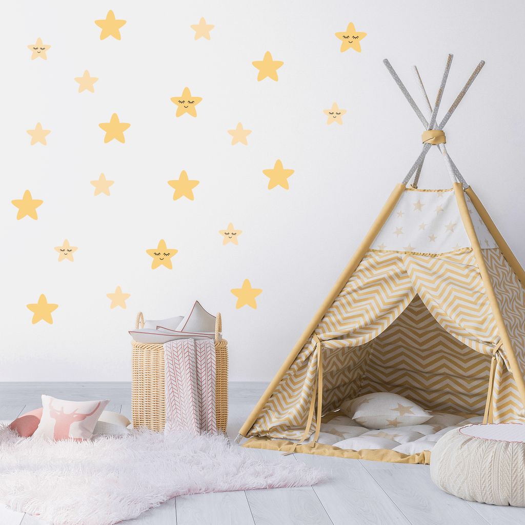 Muralo Aufkleber Wandtattoo für Kinderzimmer gelbe schlafende STERNE Wandsticker Br. 60cm x Hö. 30cm