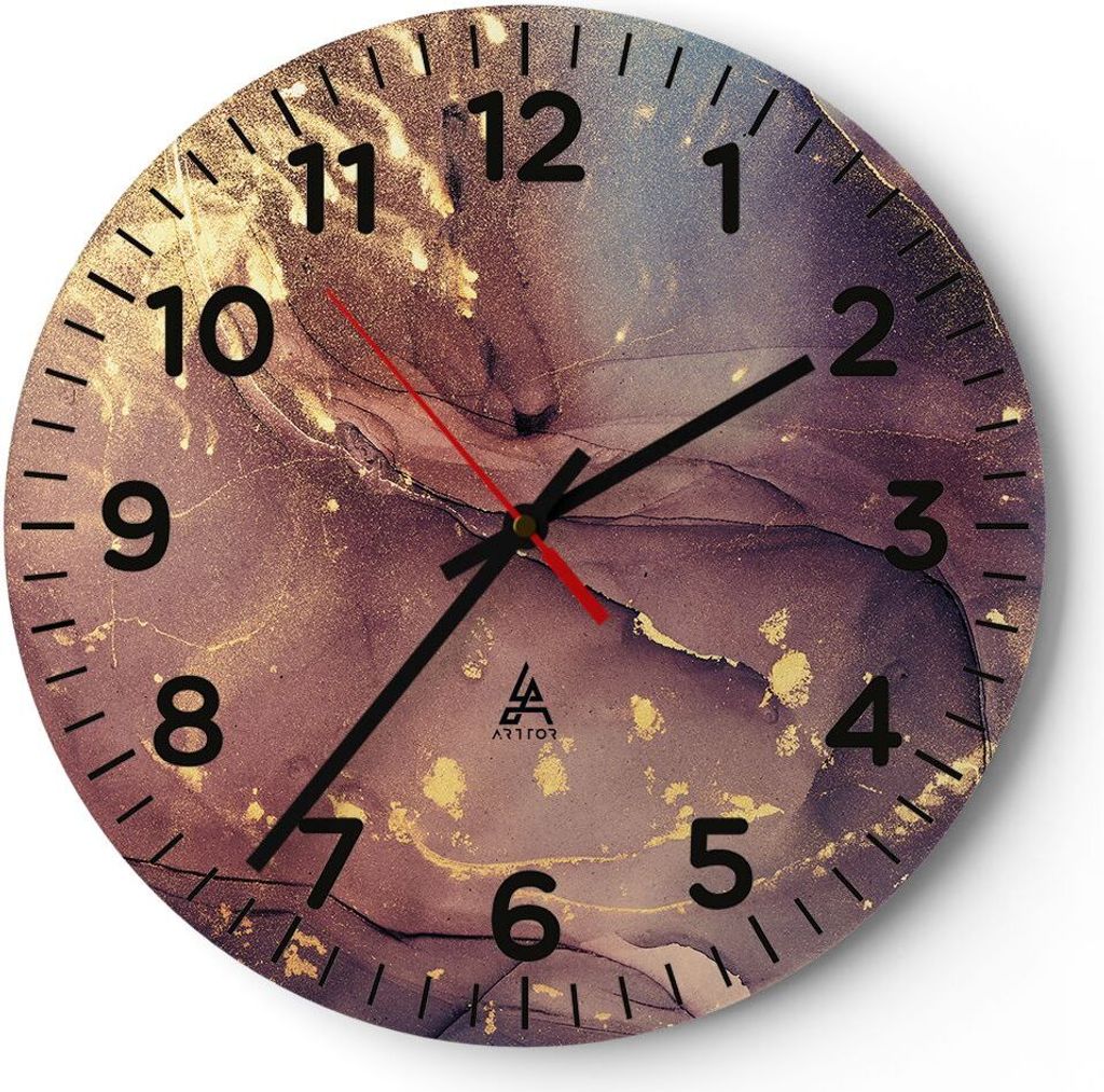 Wanduhr - Rund - Glasuhr - Stein Gold Marmor - 30x30cm - Schleichendes Uhrwerk - Lautlos - zum Aufhängen bereit - Dekoration Modern - Wanddekorati...