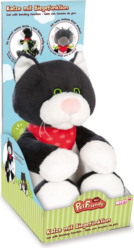 A plush cat toy in its retail packaging.