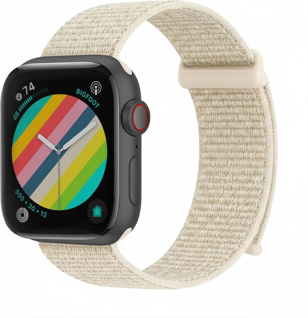 Smartwatch Armband für Apple Watch SE 1 44mm Nylon Textil Band Ersatzband Wechselband Klettverschluss flexibel atmungsaktiv Beige